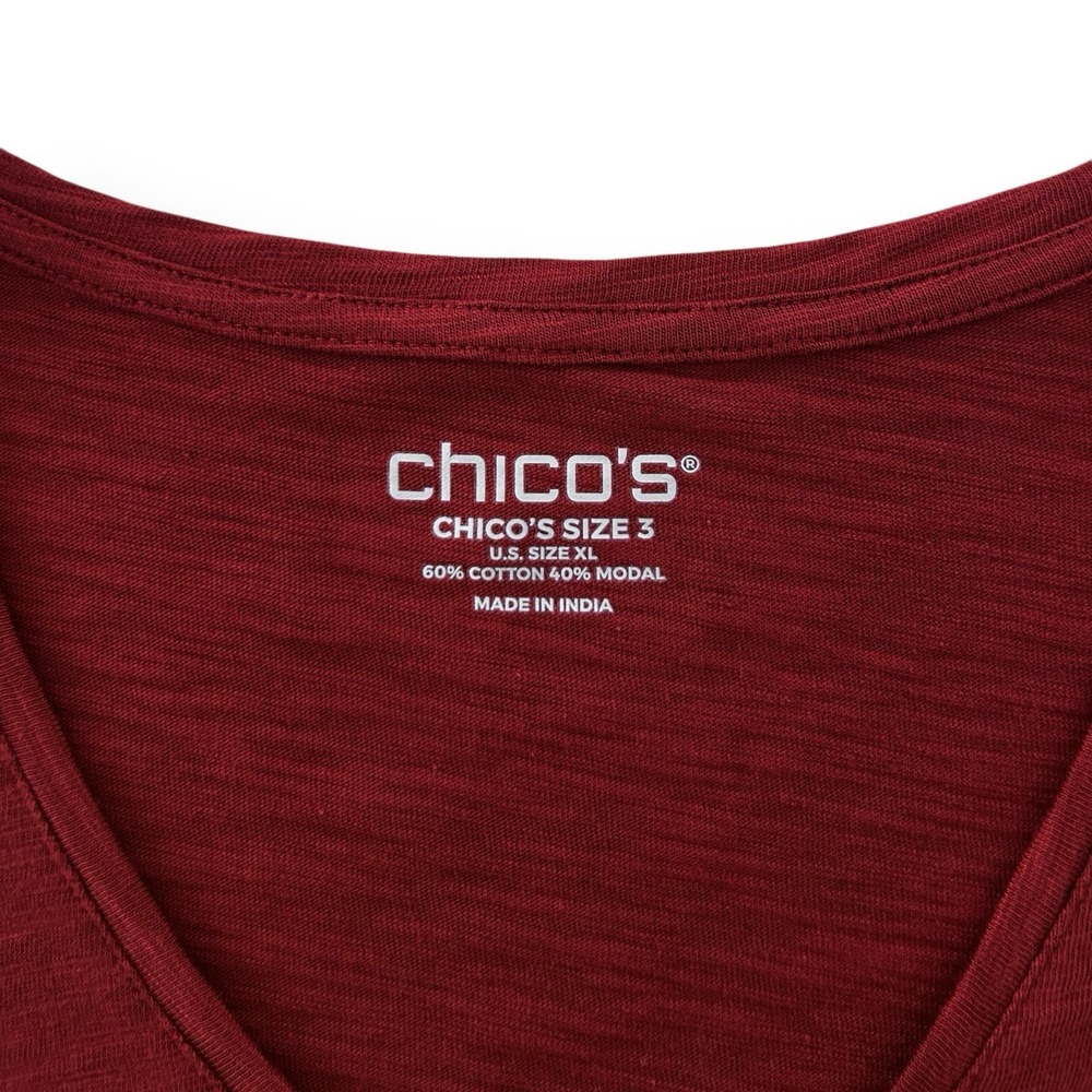Chico's Women XL Paprika Brown 3/4 Puff Sleeve Cotton Slub Romantic Tee Top NWT - Picture 8 of 11